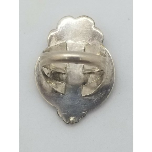 Sterling Silver and Turquoise Stone Navajo Inspired Ring Feathers Flower - Picture 6 of 9